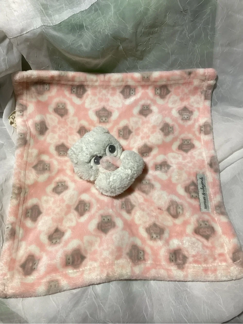 Blankets & Beyond Owl Pink & Grey Baby Lovey Security Blanket Preowned